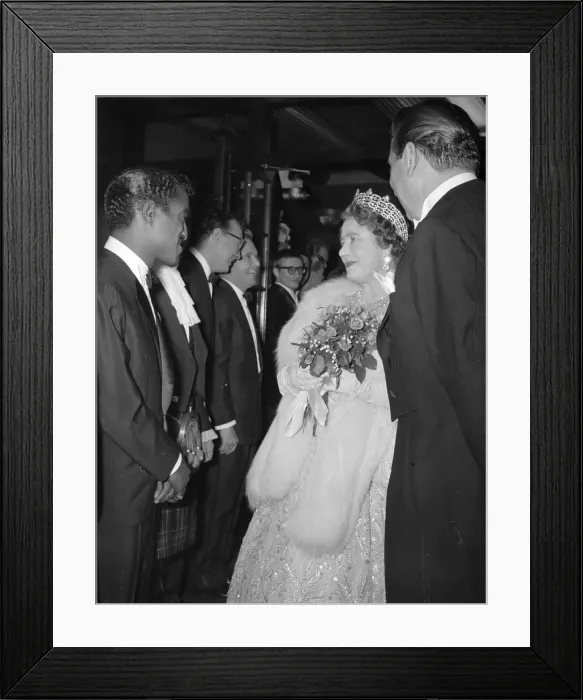 Framed Print : Sammy Davis Jnr is presented to the Queen Mother at the Royal Command Performance