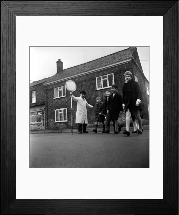 Framed Print : The Striking Lollipop man William Stimpson. His sign reads better pay Framed Print : The Striking Lollipop man William Stimpson. His sign reads better pay