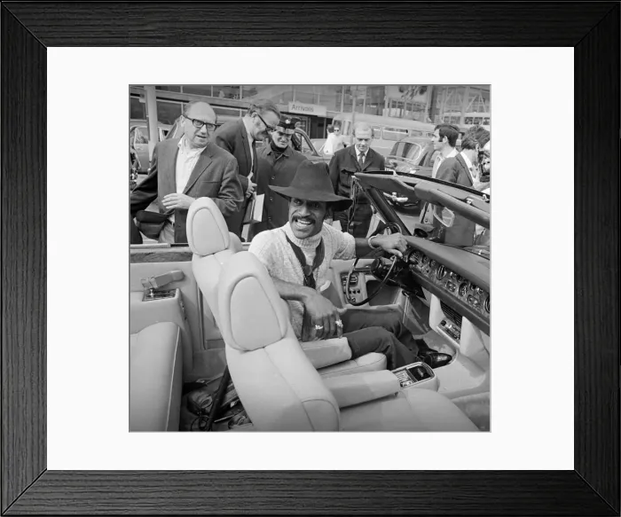 Framed Print : Sammy Davis Jnr in his new Rolls-Royce convertible at Heathrow Framed Print : Sammy Davis Jnr in his new Rolls-Royce convertible at Heathrow