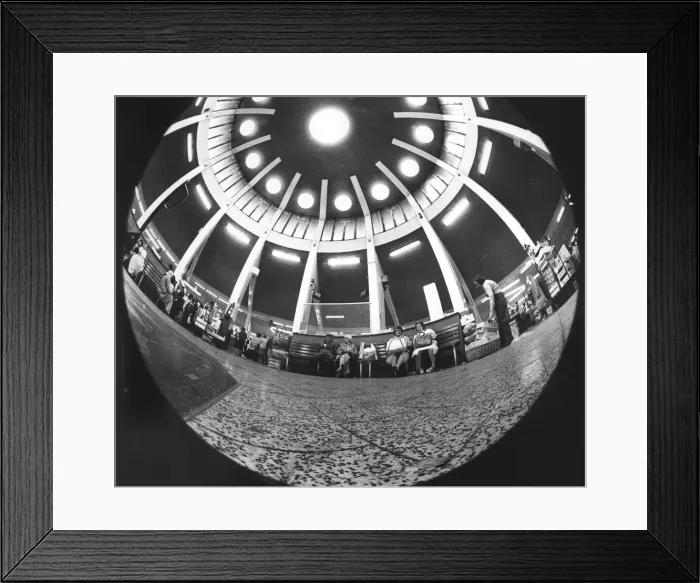 Framed Print : Coventry Retail Market. Customers take a rest from their busy shopping. Fish eye view Framed Print : Coventry Retail Market. Customers take a rest from their busy shopping. Fish eye view