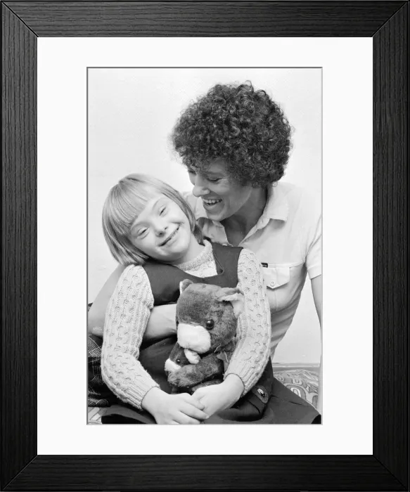 Framed Print : Mrs Margaret Smithson seen here with her down syndrome daughter Lesley Framed Print : Mrs Margaret Smithson seen here with her down syndrome daughter Lesley