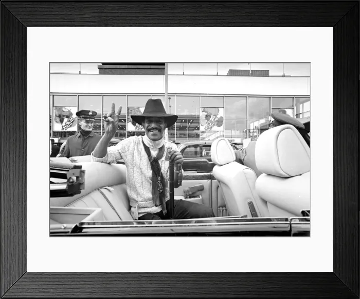 Framed Print : Sammy Davis Jnr in his new Rolls-Royce convertible at Heathrow Framed Print : Sammy Davis Jnr in his new Rolls-Royce convertible at Heathrow