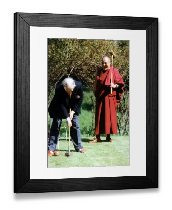 Framed Print : The Dalai Lama, the Tibetan spirtual leader playing croquet at the Egerton Grey Hotel Framed Print : The Dalai Lama, the Tibetan spirtual leader playing croquet at the Egerton Grey Hotel