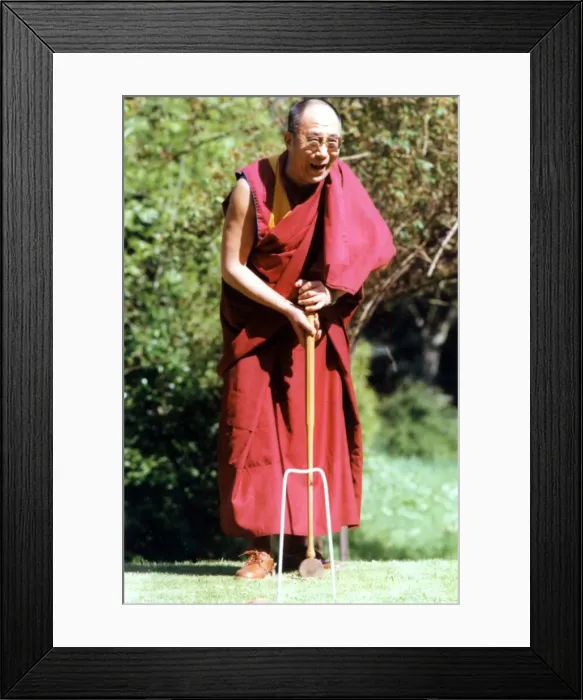 Framed Print : The Dalai Lama, the Tibetan spirtual leader playing croquet at the Egerton Grey Hotel Framed Print : The Dalai Lama, the Tibetan spirtual leader playing croquet at the Egerton Grey Hotel