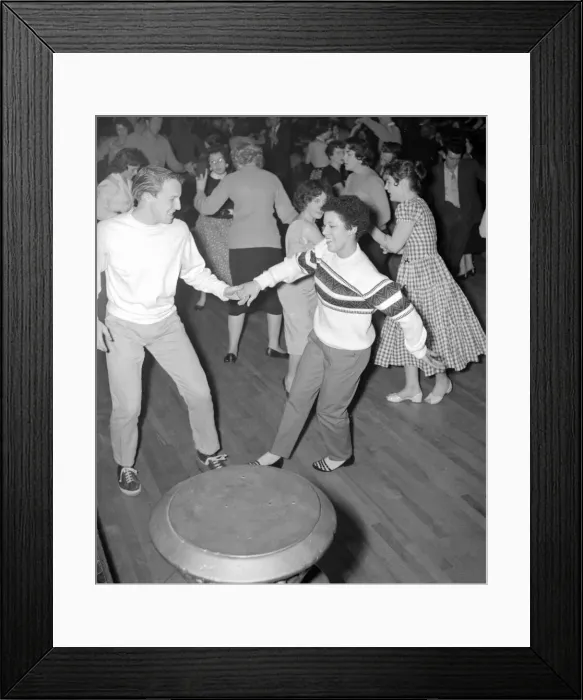 Framed Print : Fans of Rock n roll singer Bill Haley dance to his music as he performs with his band