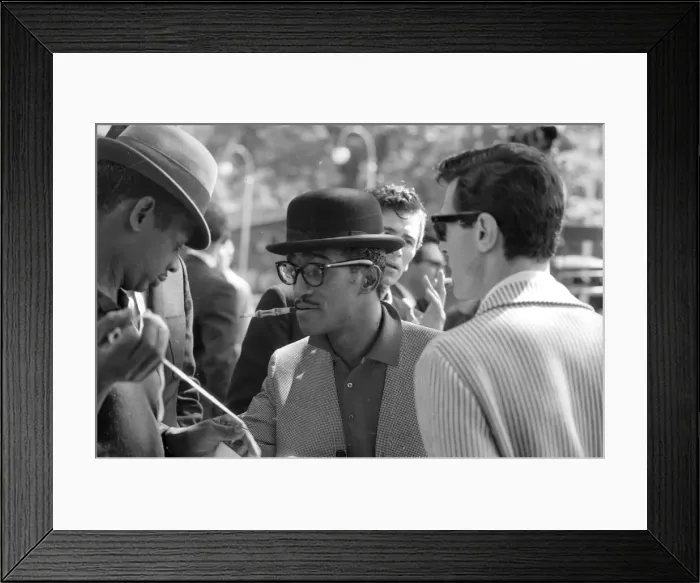 Framed Print : Sammy Davis Jnr filming at Battersea Festival Gardens for his new film Framed Print : Sammy Davis Jnr filming at Battersea Festival Gardens for his new film