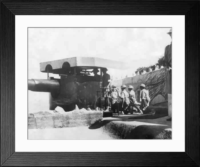 Framed Print : An Indian gun crew working one of Hong Kongs coast defence guns as they prepare for Framed Print : An Indian gun crew working one of Hong Kongs coast defence guns as they prepare for
