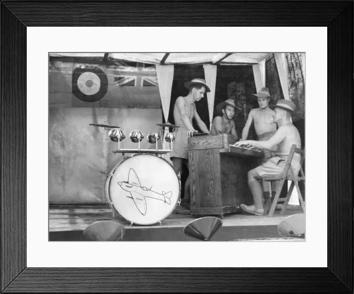 Framed Print : Men of the Royal Air Force spend their lunch time break with a song at the piano in their Framed Print : Men of the Royal Air Force spend their lunch time break with a song at the piano in their