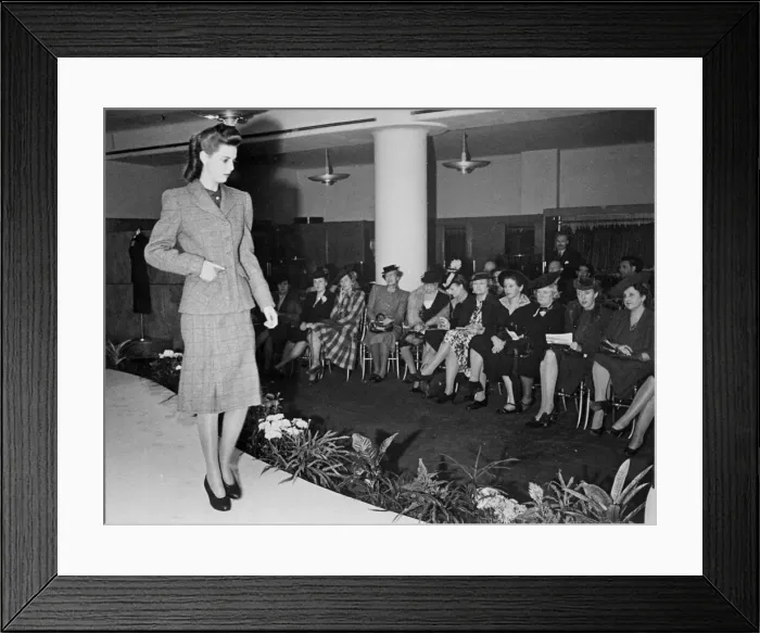 Framed Print : A model on the catwalk at a West End Utility Fashion show in London during the Second