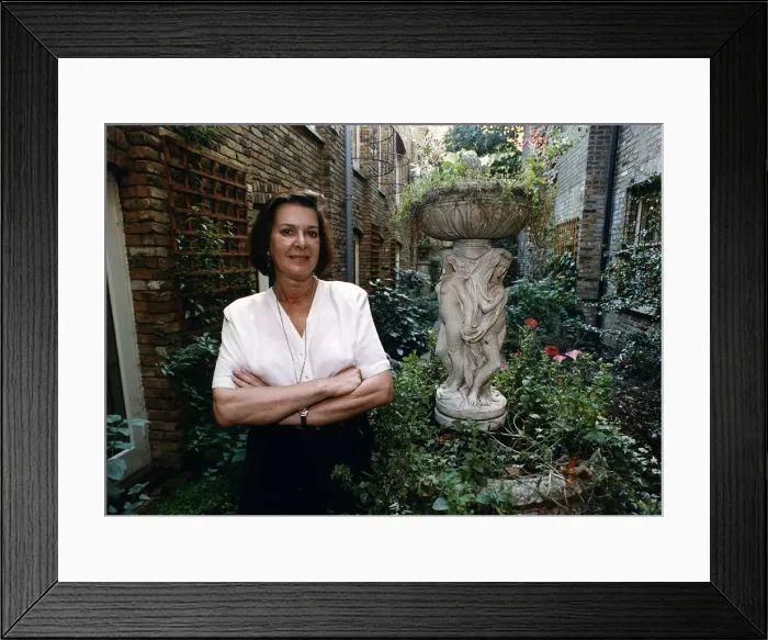 Framed Print : Verity Lambert TV Producer for BBC TV soap opera Eldorado stands in yard arms Framed Print : Verity Lambert TV Producer for BBC TV soap opera Eldorado stands in yard arms