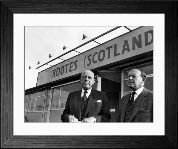Framed Print : Lord Rootes (left) pictured at the Linwood site of the new car factory with Sir
