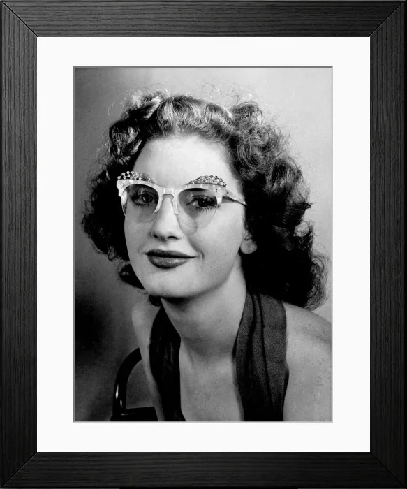 Framed Print : Shirley Lorimer displays in London the latest fashion idea for women spectacle wearers Framed Print : Shirley Lorimer displays in London the latest fashion idea for women spectacle wearers