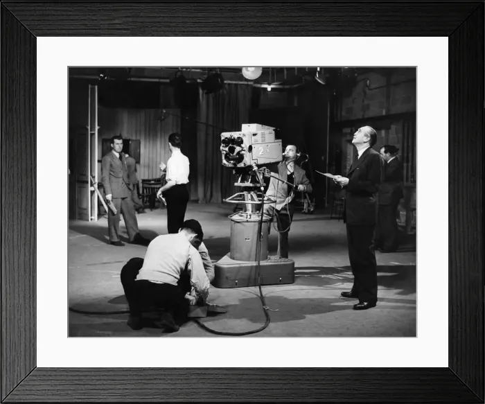 Framed Print : MR. Sidney Bernstein (on right) having a good look round. The Granada studio in Quay St Framed Print : MR. Sidney Bernstein (on right) having a good look round. The Granada studio in Quay St