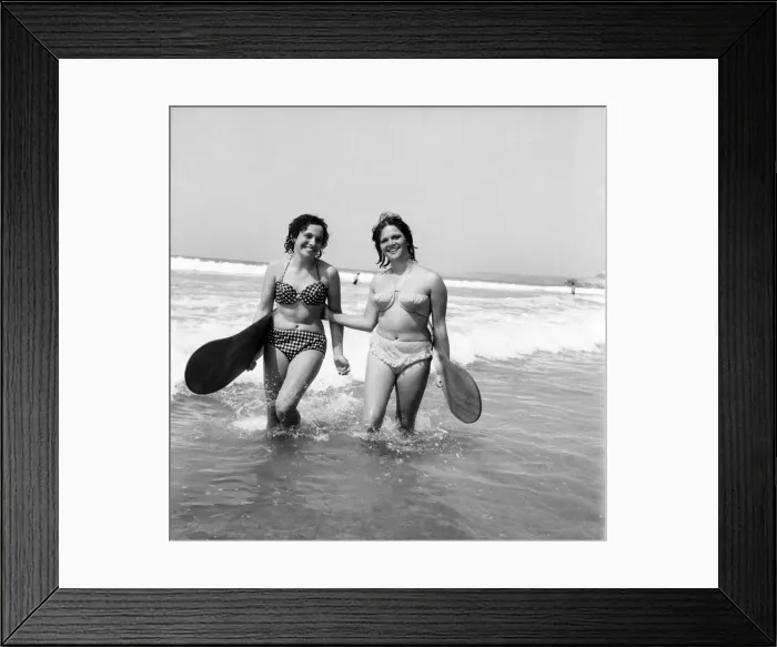 Framed Print : Women body boarding in the surf at Newquay June 1960 M4303-001