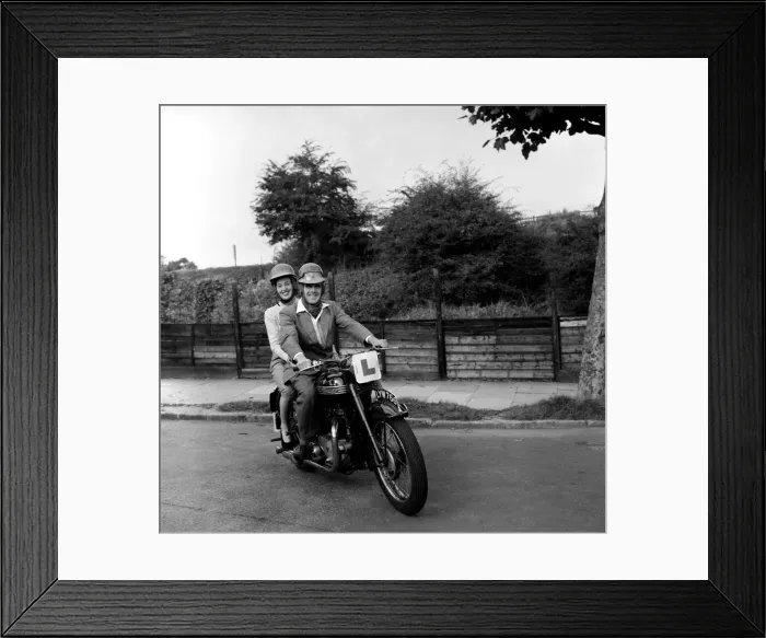 Framed Print : World Speedway Champion Freddie Williams seen here learning to ride his bike on the road Framed Print : World Speedway Champion Freddie Williams seen here learning to ride his bike on the road