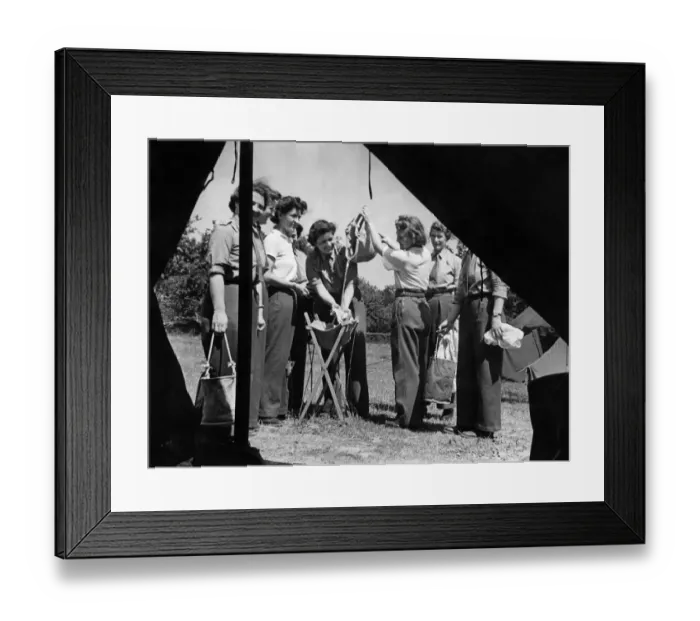 Framed Print : World War II Women: A. T. S. girls on holiday. Women washing their smalls outside their