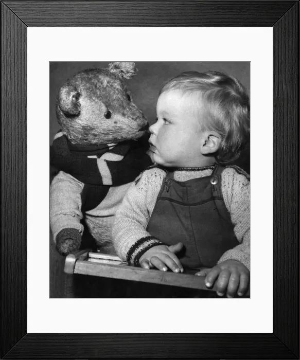 Framed Print : Young toddler with his teddy bear January 1954 P003901 Framed Print : Young toddler with his teddy bear January 1954 P003901