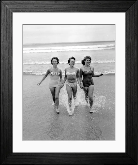 Framed Print : Girls running out of the sea. Newquay, Cornwall. 7th July 1959 Framed Print : Girls running out of the sea. Newquay, Cornwall. 7th July 1959