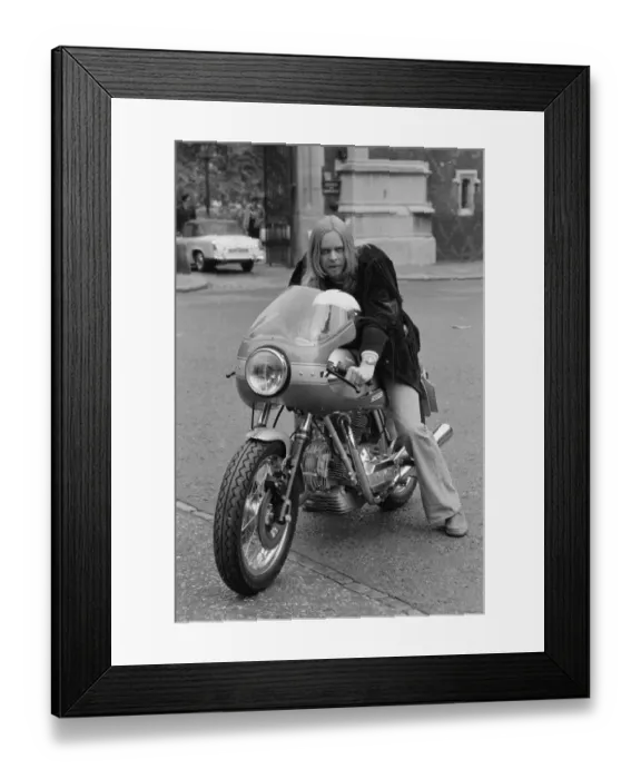 Framed Print : Yes keyboard player Rick Wakeman seen here riding a motorcycle Framed Print : Yes keyboard player Rick Wakeman seen here riding a motorcycle