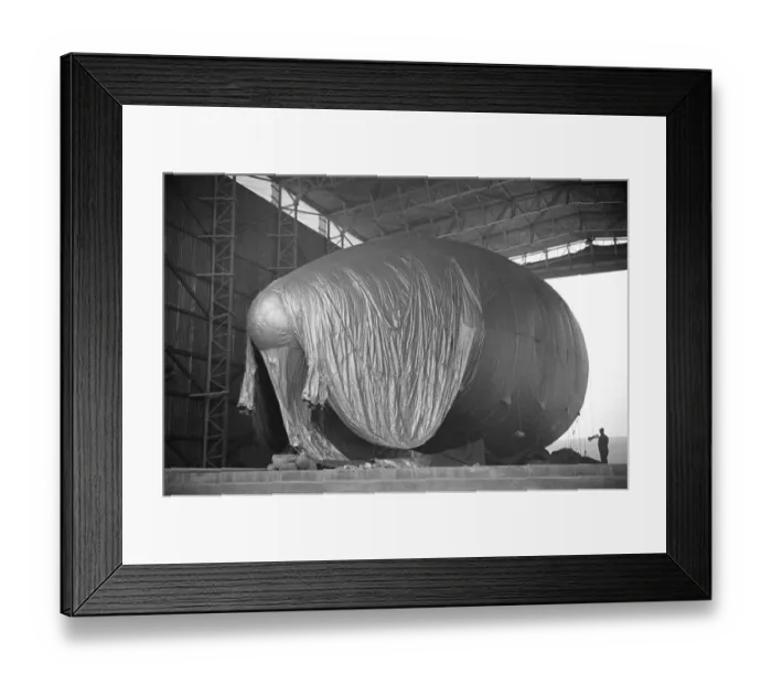 Framed Print : Barrage Balloon in its hangar at Hook, Surrey. October 1938 Framed Print : Barrage Balloon in its hangar at Hook, Surrey. October 1938