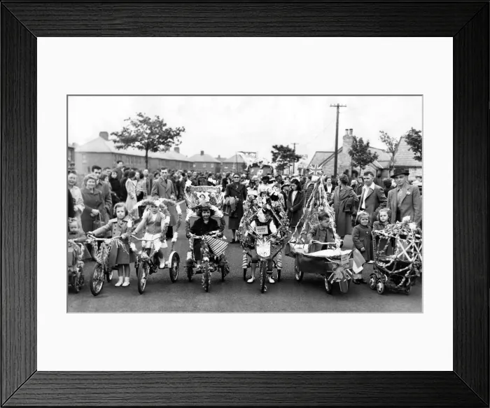 Framed Print : Queen Elizabeth II, Princess Elizabeth - Coronation - Children enjoy a bicycle race