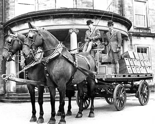Drayman and their horses from the Scottish and Newcastle Breweries doing their deliveries