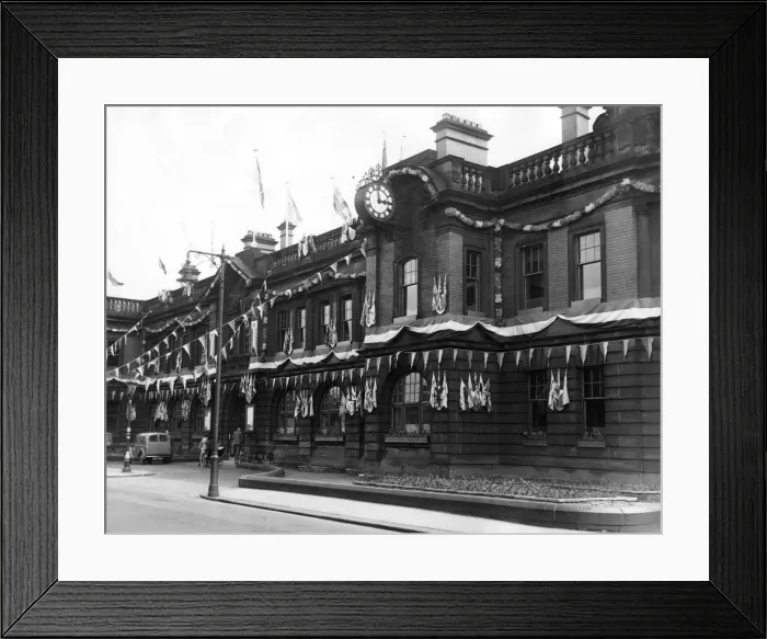 Framed Print : Queen Elizabeth II, Princess Elizabeth - Coronation - The Town Hall in Wallsend decked Framed Print : Queen Elizabeth II, Princess Elizabeth - Coronation - The Town Hall in Wallsend decked