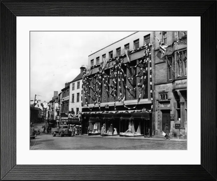 Framed Print : Queen Elizabeth II, Princess Elizabeth - Coronation - Shops in the market place in Durham Framed Print : Queen Elizabeth II, Princess Elizabeth - Coronation - Shops in the market place in Durham