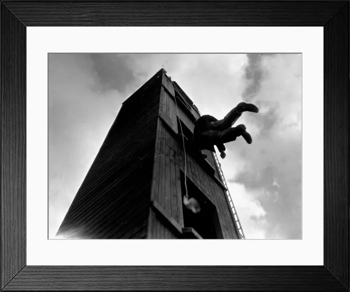 Framed Print : Surbiton Fire Brigade Display An unusual view of a gentlemen who fell from the top Framed Print : Surbiton Fire Brigade Display An unusual view of a gentlemen who fell from the top