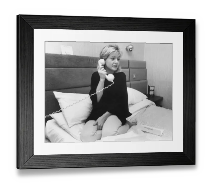 Framed Print : Members of Bucks Fizz - the groups publicity officer, Zoe Longmuir deals with the press