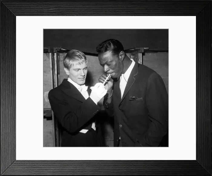 Framed Print : Adam Faith with Nat King Cole taking a break from rehearsing for the Royal Variety Framed Print : Adam Faith with Nat King Cole taking a break from rehearsing for the Royal Variety