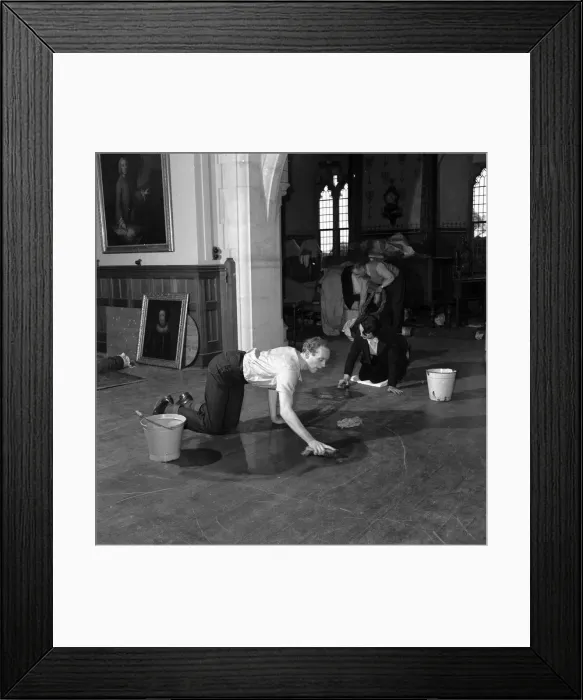 Framed Print : Lord Montagu seen here scrubbing away with a floor brush with an ardour that would excite