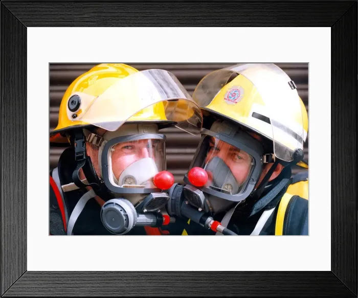 Framed Print : Wannabe record breaking firefighters John Young and Hilton Archer (right Framed Print : Wannabe record breaking firefighters John Young and Hilton Archer (right
