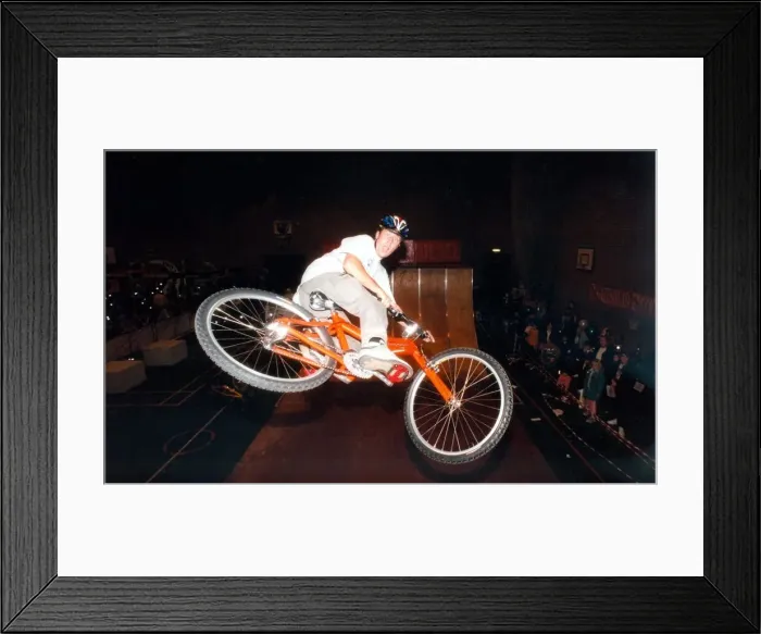 Framed Print : Jez Avery performs stunts on a BMX bike
