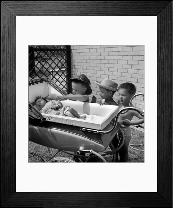 Framed Print : The three gloomy-faced triplet brothers all wearing cowboy hats leaning over the side of Framed Print : The three gloomy-faced triplet brothers all wearing cowboy hats leaning over the side of