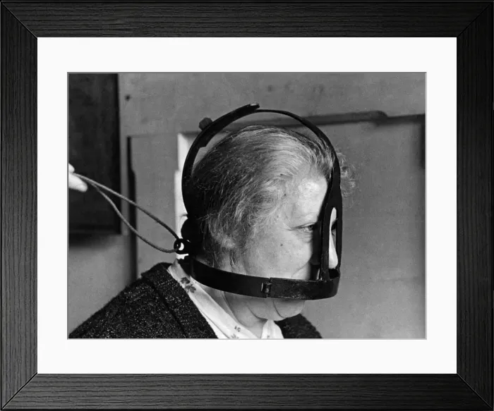 Framed Print : Woman wearing an historical item at a British museums Circa 1950 P010027 Framed Print : Woman wearing an historical item at a British museums Circa 1950 P010027