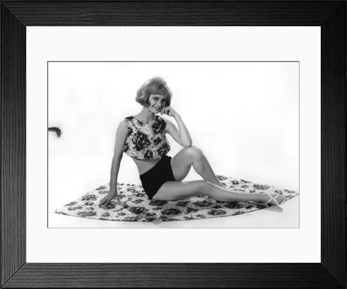 Framed Print : Model Dawn Adams wearing flowery paterned vest top. July 1962 P008947