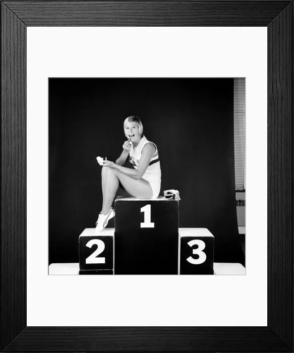 Framed Print : British runner Mary Rand poses during a photoshoot in the studio