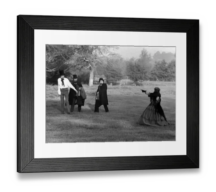 Framed Print : Pistols at Dawn: Mr. John Barnard and Dr. Michael Cargon faced each other in the crisp