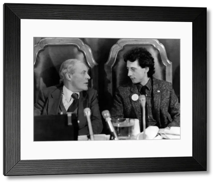 Framed Print : Left-wingers Tony Benn and Peter Tatchell at a London meeting. December 1981 P003789 Framed Print : Left-wingers Tony Benn and Peter Tatchell at a London meeting. December 1981 P003789