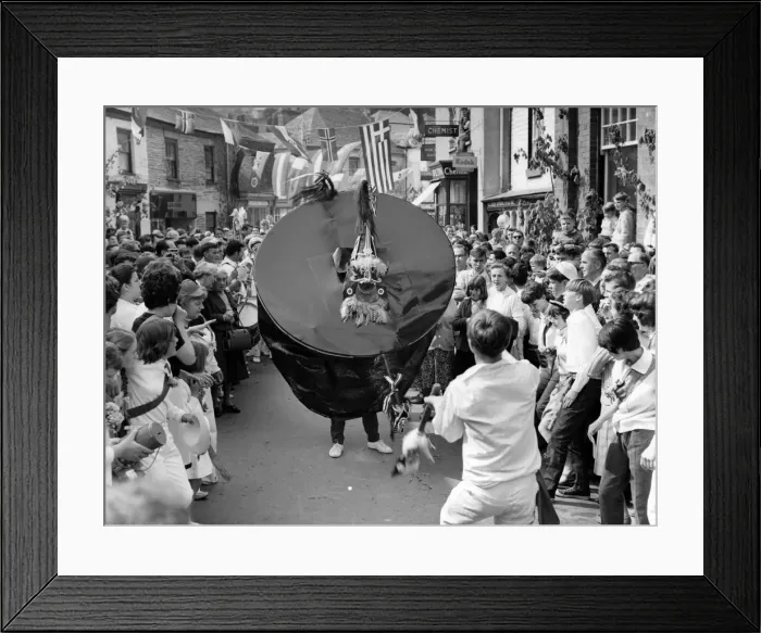 Framed Print : Old Oss on his annual, one day fling at Padstow. May 1966 P005027 Framed Print : Old Oss on his annual, one day fling at Padstow. May 1966 P005027