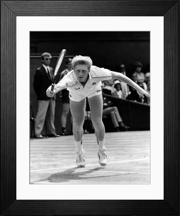 Framed Print : Glory : Boris Becker dives to make another spectacular winner on his way to victory Framed Print : Glory : Boris Becker dives to make another spectacular winner on his way to victory