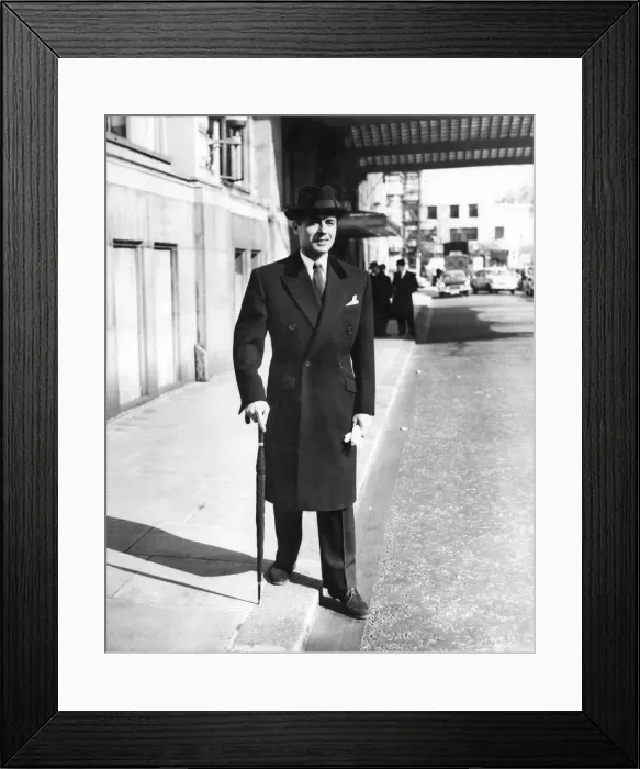 Framed Print : Clothing Fashion: Mens wear: This double-breasted town overcoat is in black Framed Print : Clothing Fashion: Mens wear: This double-breasted town overcoat is in black