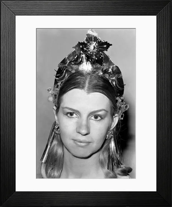 Framed Print : Sara Wade about to have a custard pie thrown at her. January 1970 Framed Print : Sara Wade about to have a custard pie thrown at her. January 1970