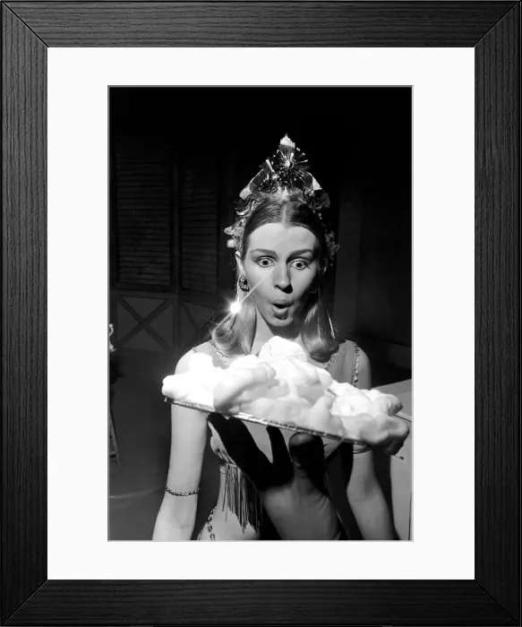 Framed Print : Sara Wade about to have a custard pie thrown at her. January 1970