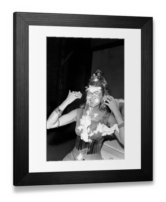 Framed Print : Sara Wade covered in cream after custard pies had been thrown at her Framed Print : Sara Wade covered in cream after custard pies had been thrown at her