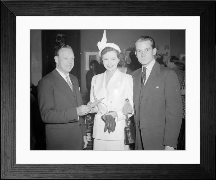 Framed Print : Denholm Elliot seen here with his wifr at the 1950 Derwent awards March 1950 Framed Print : Denholm Elliot seen here with his wifr at the 1950 Derwent awards March 1950