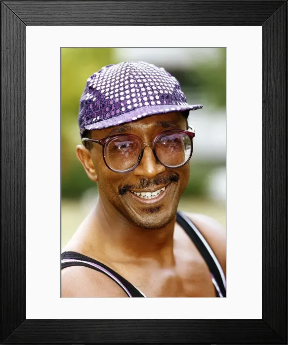 Framed Print : Derrick Evans known to millions as Mr Motivator on the GMTV breakfast wearing purple