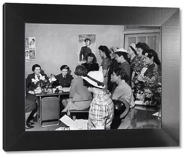 World War II Women. Women waiting to be interviewed as recruits for radio location