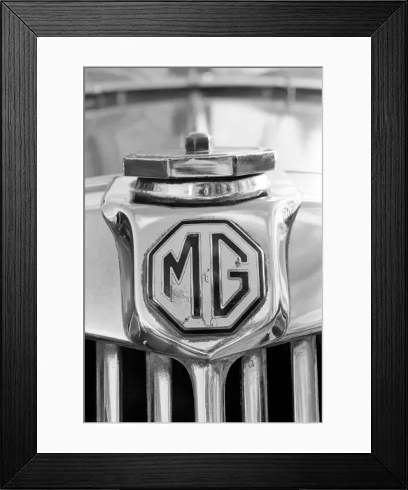 Framed Print : Close up og the MG logo on a vintage car January 1975 75-00391-002 Framed Print : Close up og the MG logo on a vintage car January 1975 75-00391-002